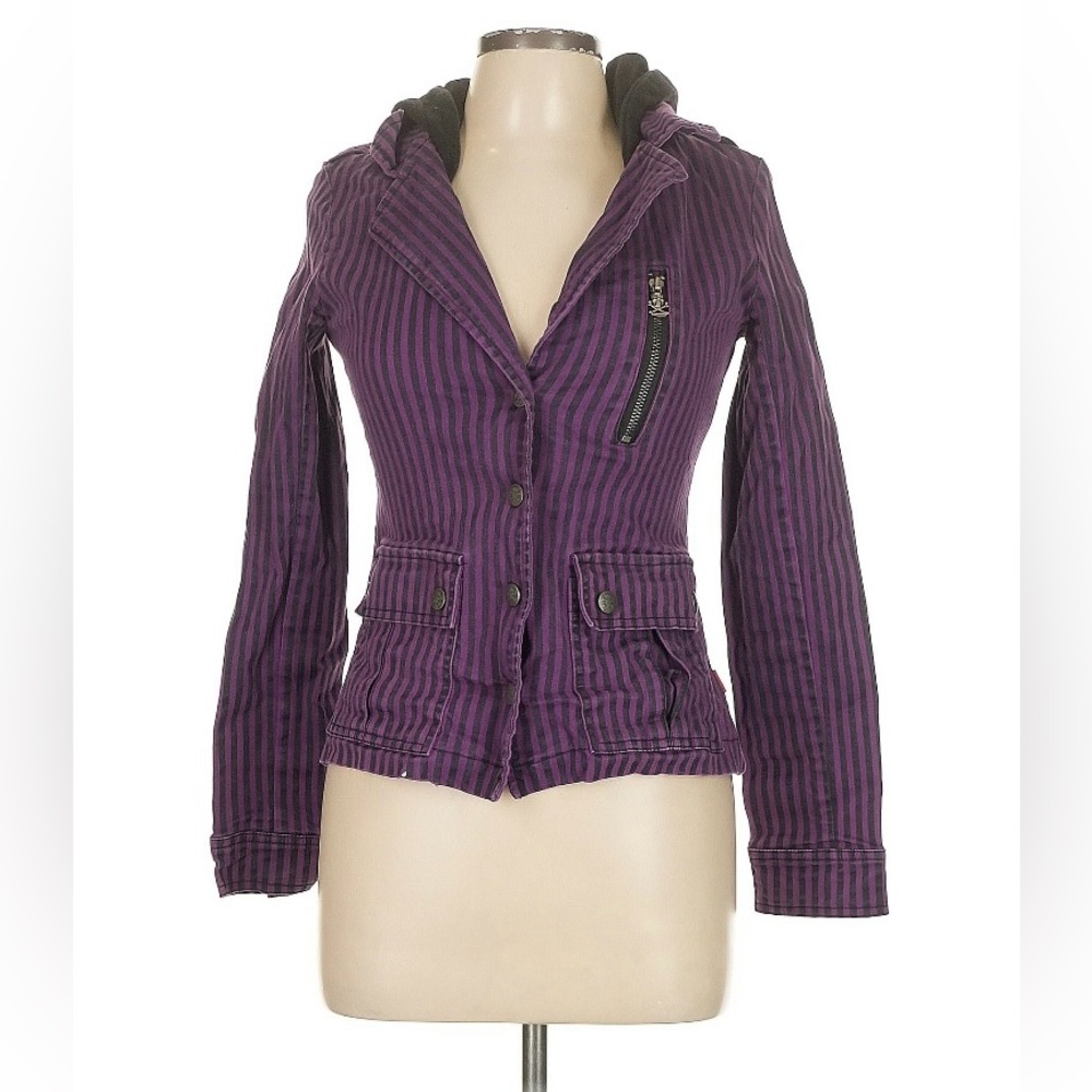Tripp NYC Large Purple and Black Striped Blazer Jacket Danng Goodman